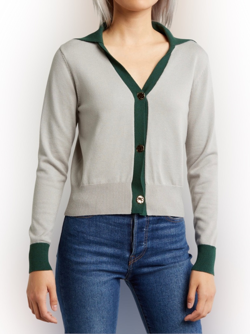 NWT Area Stars Two-Tone‎ Gray Green Cardigan Sweater Women Medium